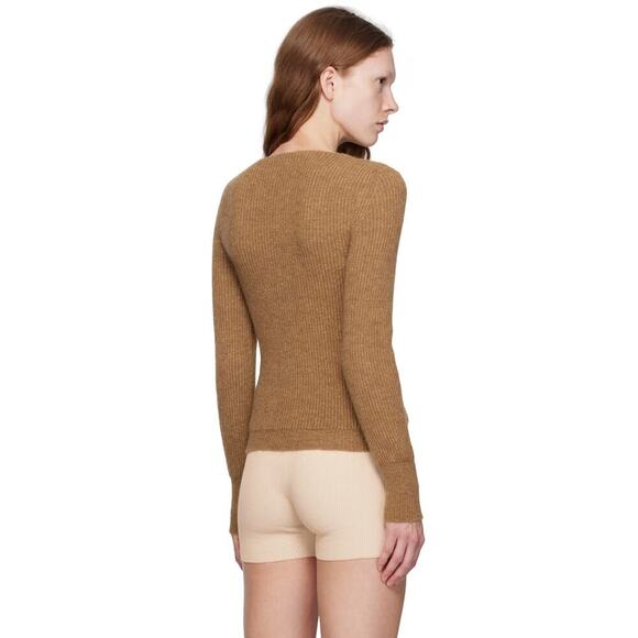 Jacquemus La Maille Pau Alpaca Wool Blend Ribbed Cardigan Italy Brown Size 40/L - Picture 8 of 8